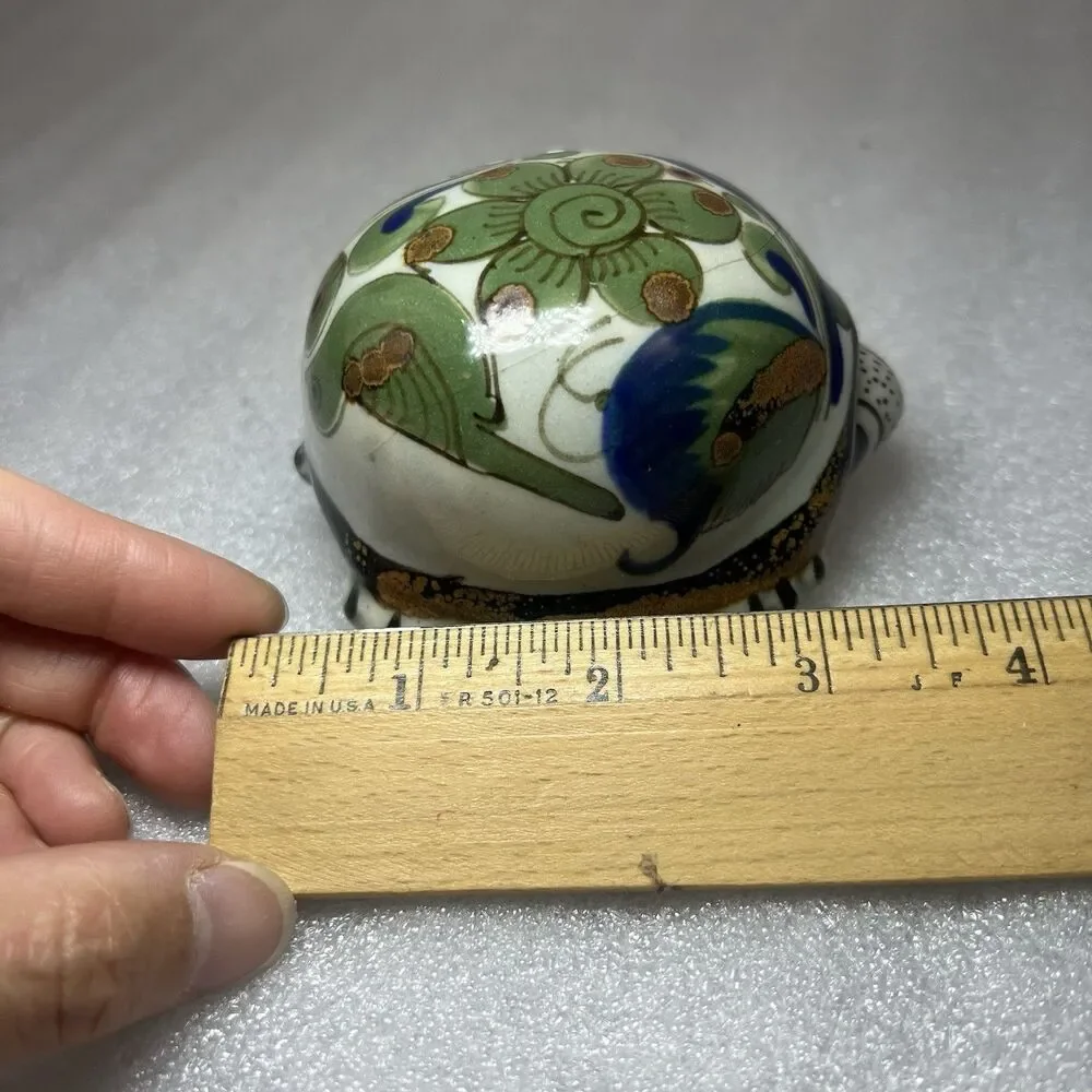 KEN EDWARDS HAND PAINTED MEXICAN POTTERY TURTLE FIGURINE 3.5” MEXICO FOLK ART
